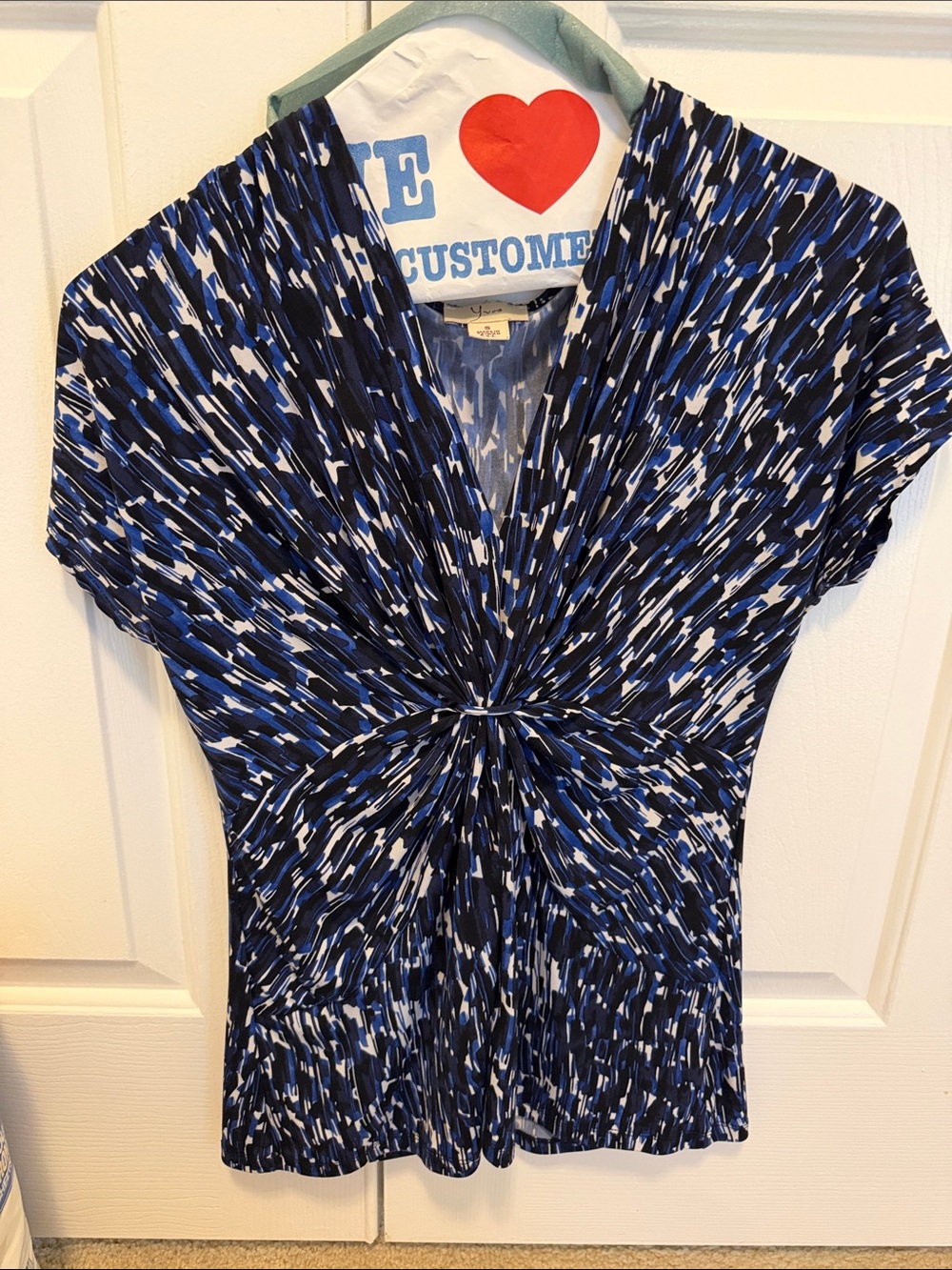 Women's Twist-Front Blue Patterned Top